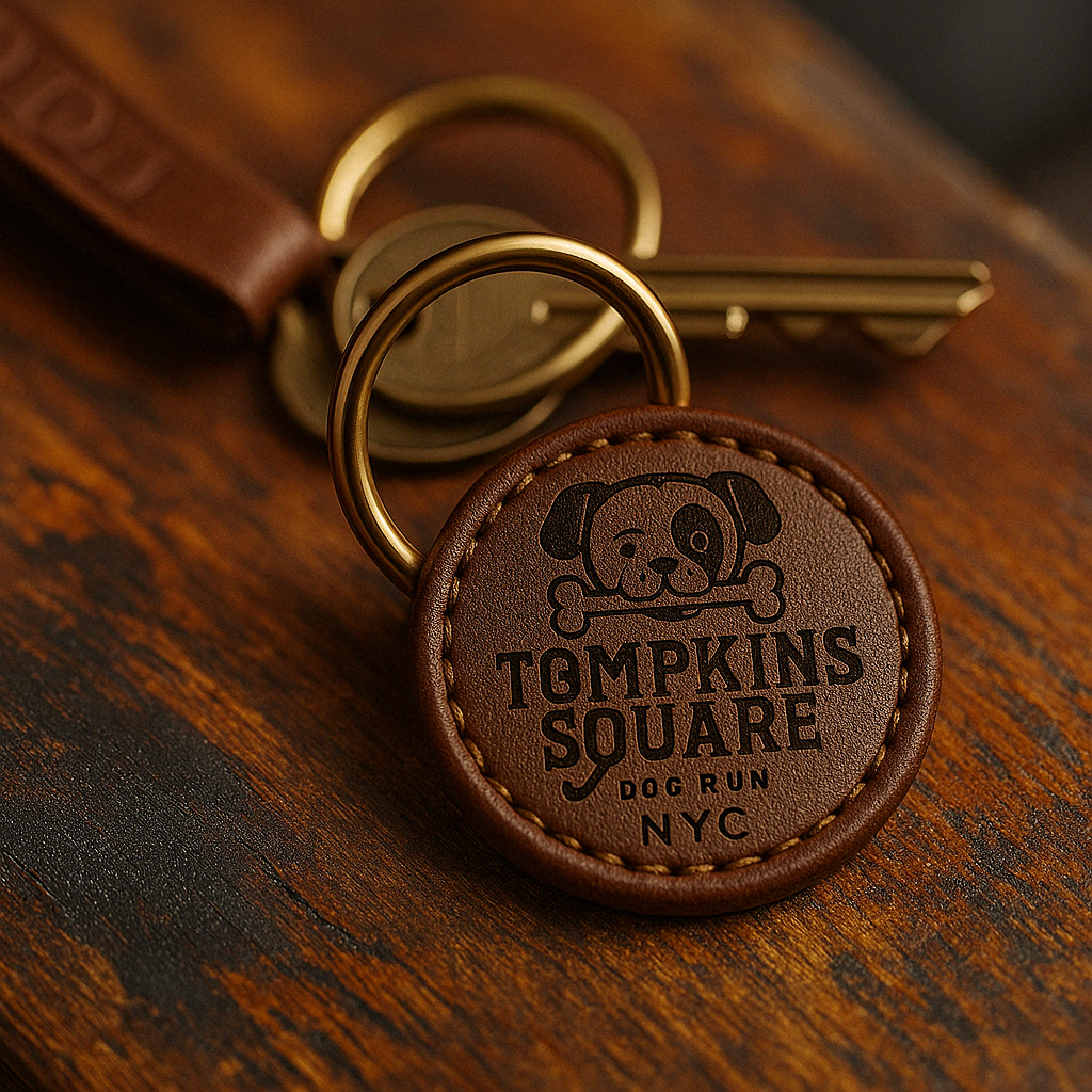 Laser Craft NYC Tompkins Square Park Dog Run Custom Leather Keychain